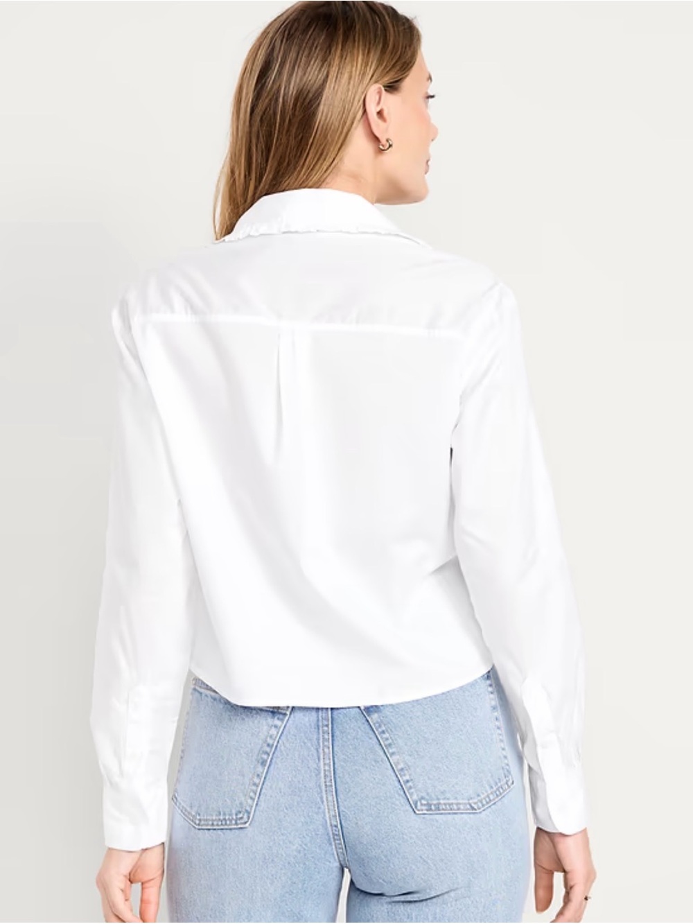 NWT Old Navy Cropped Boxy White Ruffle Button Down Office Meanswear Shirt XL - Picture 7 of 12